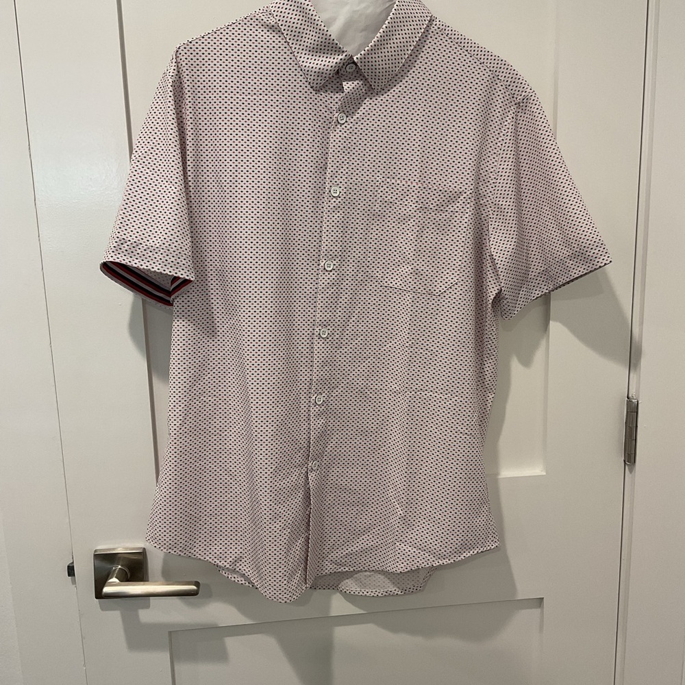 Mizzen + Main Men's White and Red Patterned Shirt